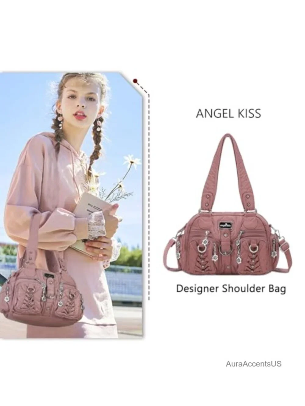 Vegan Leather Hobo Handbag Crossbody Shoulder Bag Multipocket Soft Purse